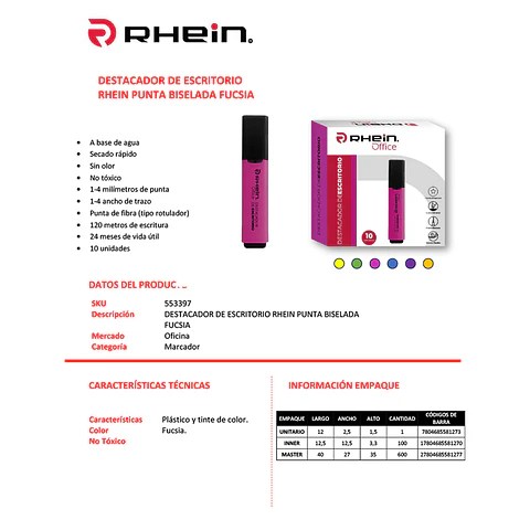 Destacador De Escritorio Punta Biselada Fucsia Rhein