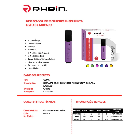 Destacador De Escritorio Punta Biselada Morado Rhein