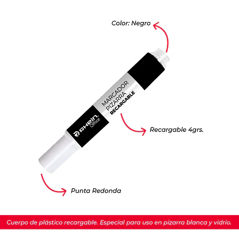 Marcador De Pizarra 4G Recargable Negro  Rhein