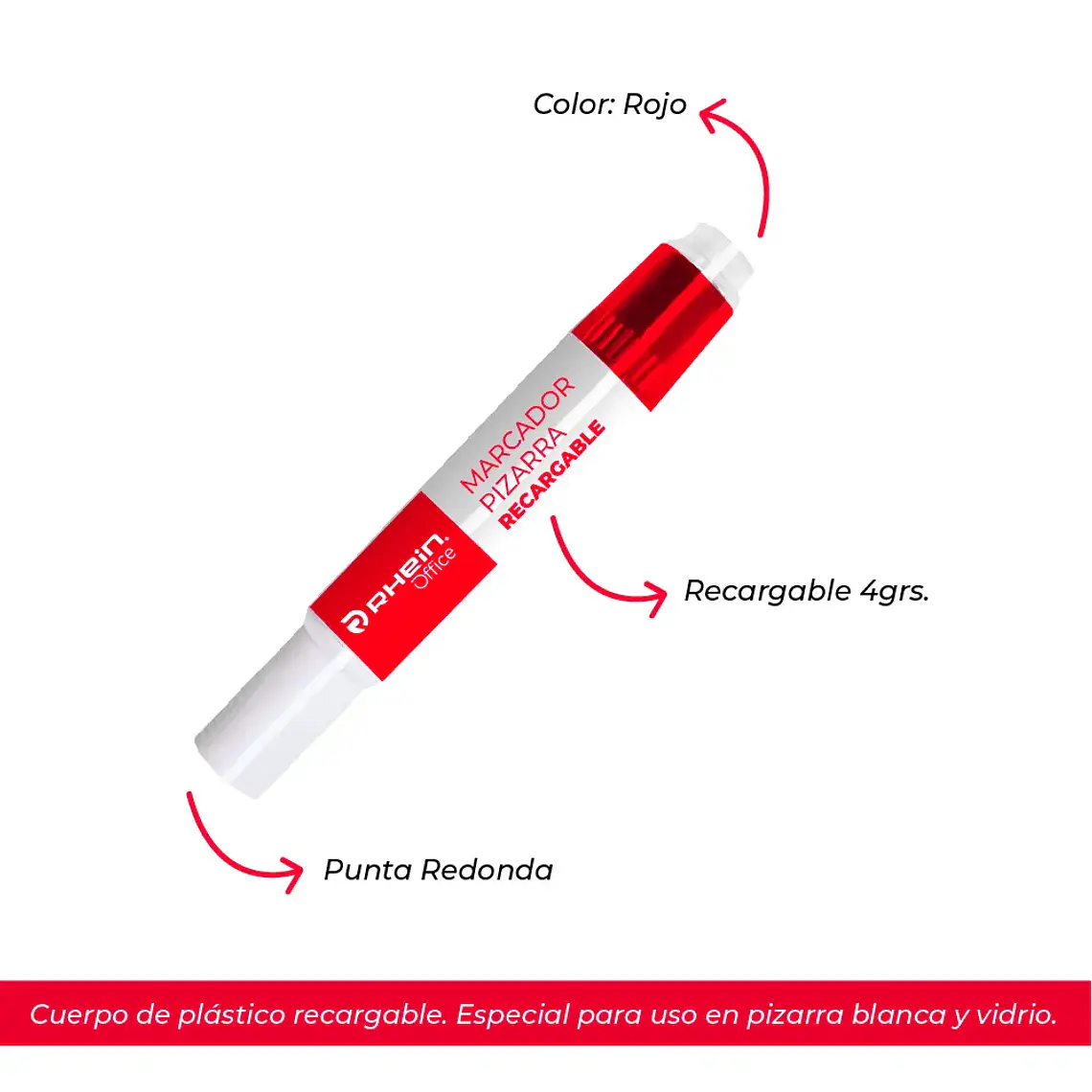 Marcador De Pizarra 4G Recargable Rojo  Rhein 1