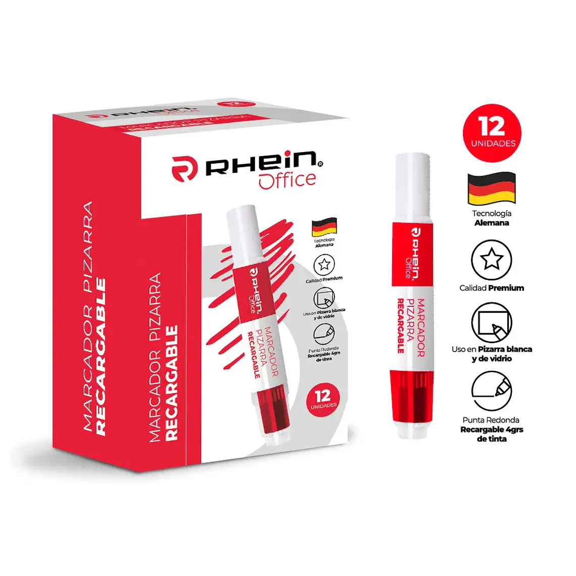 Marcador De Pizarra 4G Recargable Rojo  Rhein 2