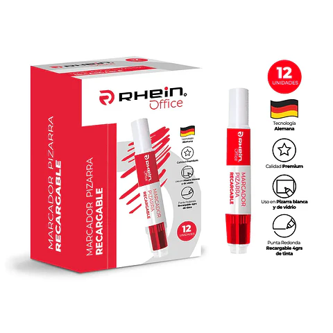 Marcador De Pizarra 4G Recargable Rojo  Rhein
