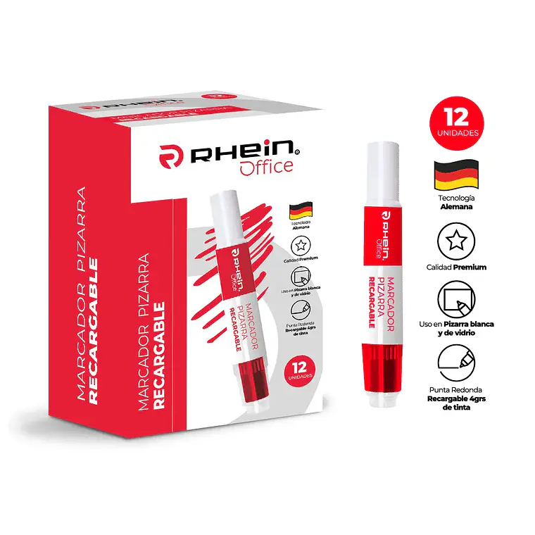 Marcador De Pizarra 4G Recargable Rojo  Rhein 2