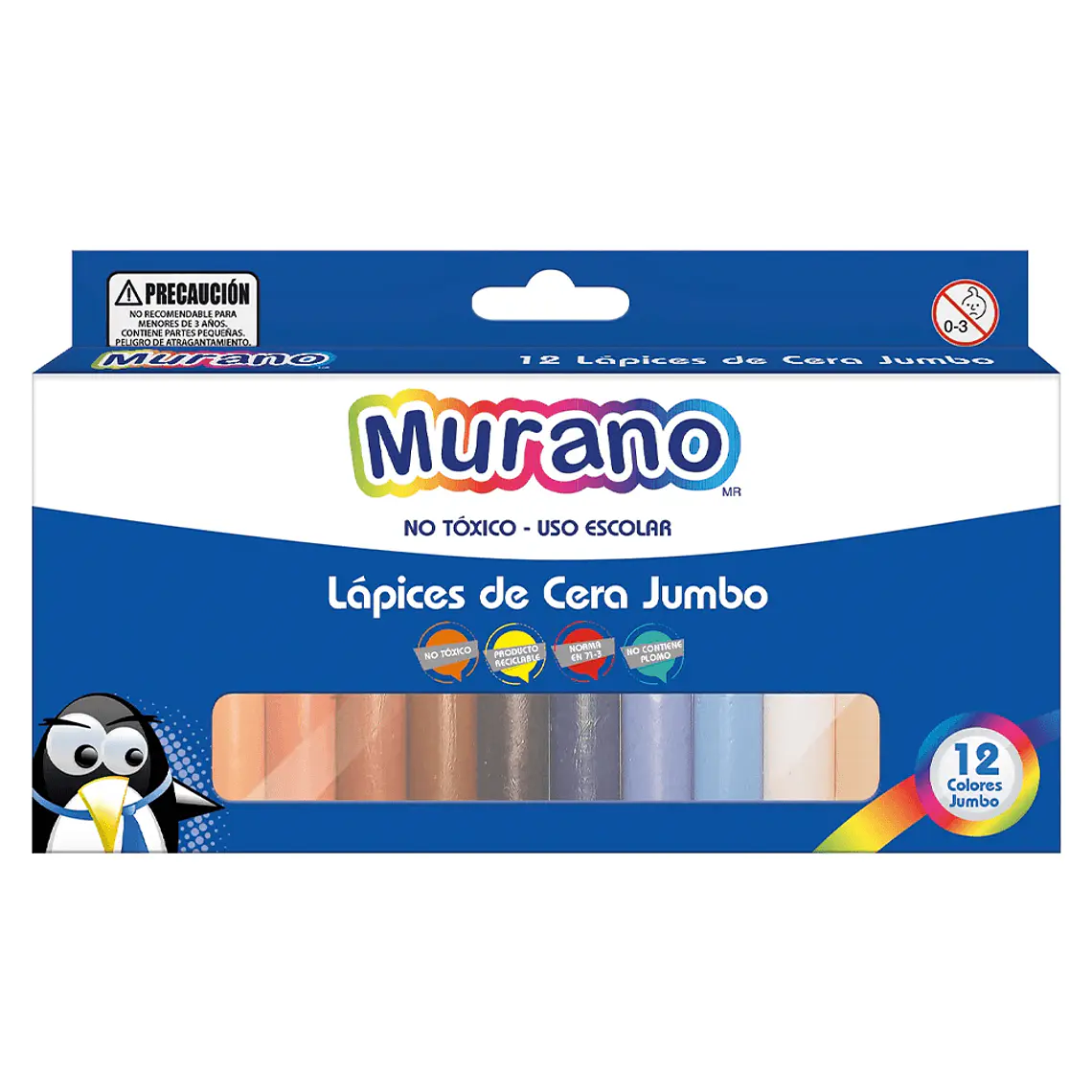 Lapices De Cera 12 Colores Jumbo Redondos Murano 1