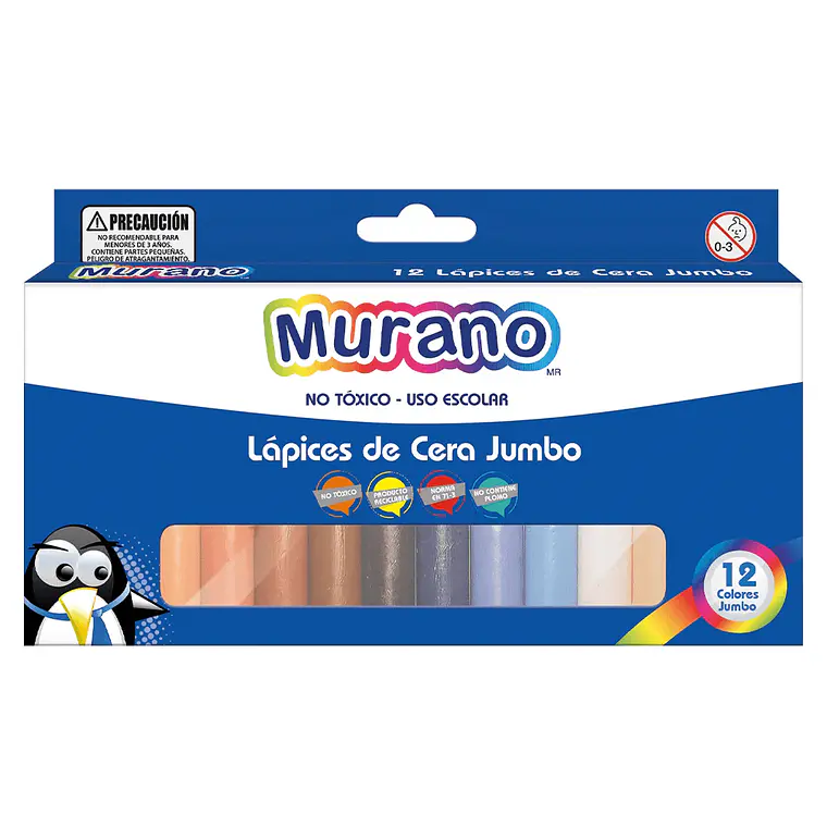 Lapices De Cera 12 Colores Jumbo Redondos Murano 1