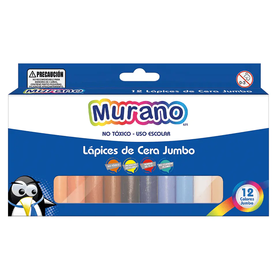 Lapices De Cera 12 Colores Jumbo Redondos Murano 1