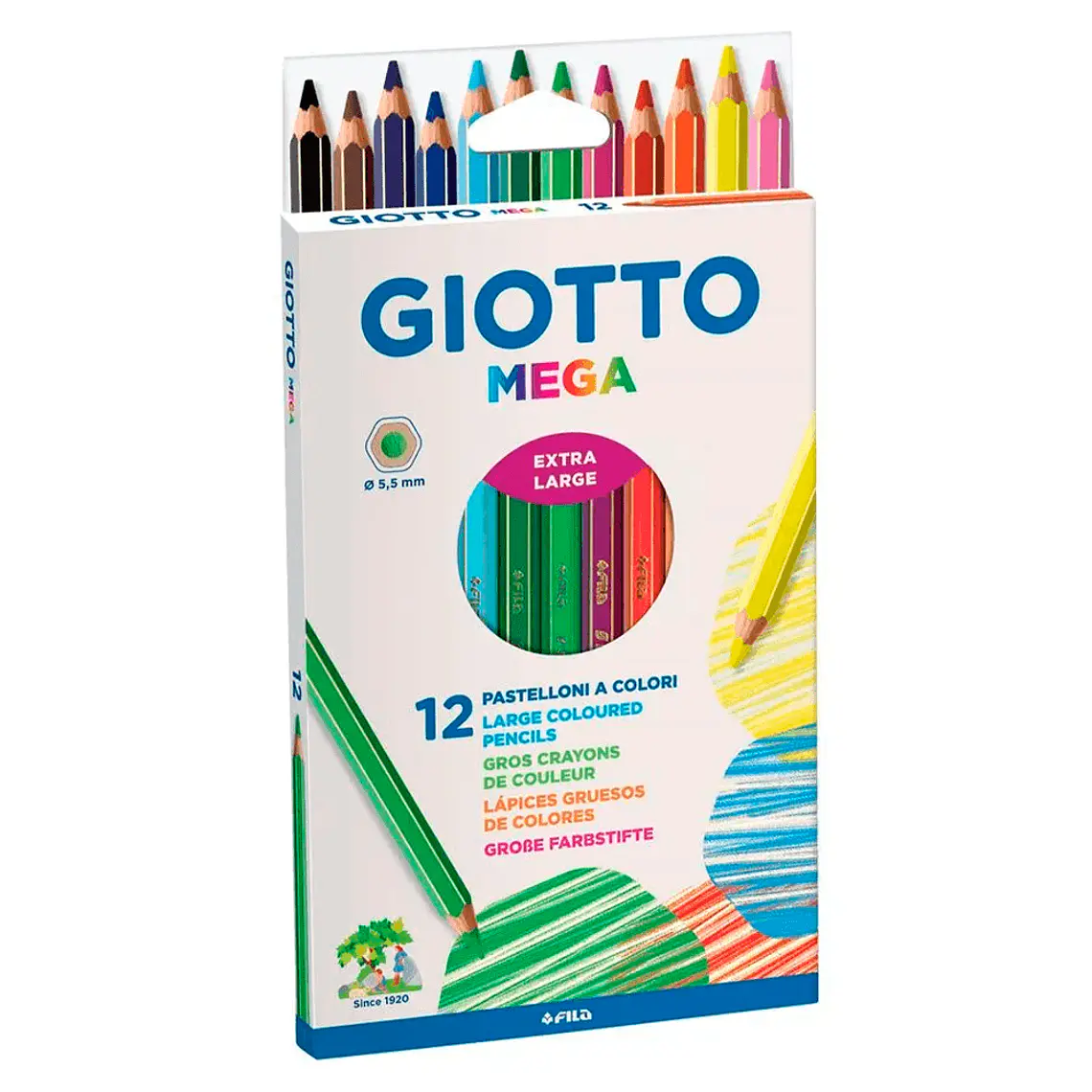 Lapices 12 Colores Largos Jumbo Cromomega Giotto 1