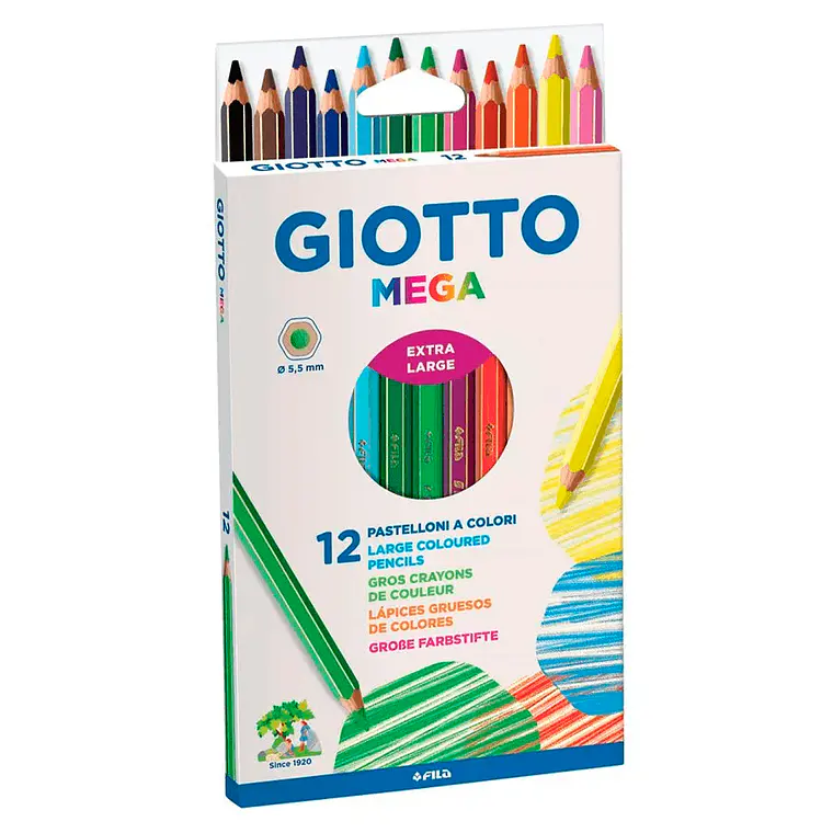 Lapices 12 Colores Largos Jumbo Cromomega Giotto 1