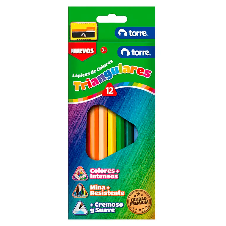 Lapices 12 Colores Largos Ergonomico Triangulares Torre 1