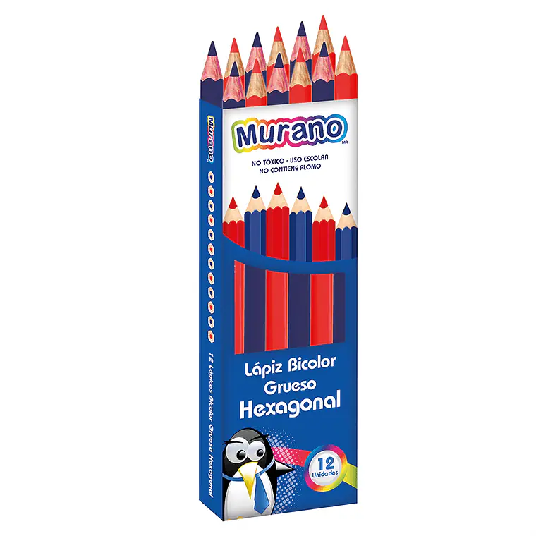 Lapiz Bicolor Azul Y Rojo Grueso Hexagonal 1 Unidad Murano 1