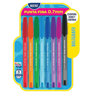 Lapiz Pasta Punta Fina 0,7 mm Colores Surtidos Blister 8 Unidades Paper Mate