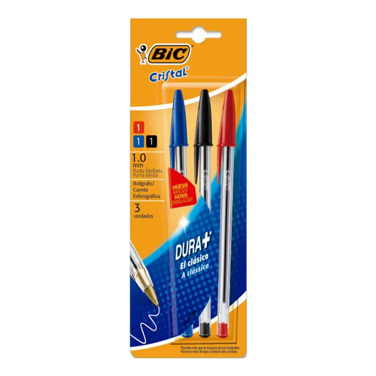 Lapiz Pasta Cristal Punta Media Mixto Blister 3 Un 1,0 Mm Bic 1