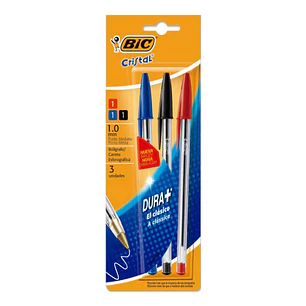 Lapiz Pasta Cristal Punta Media Mixto Blister 3 Un 1,0 Mm Bic