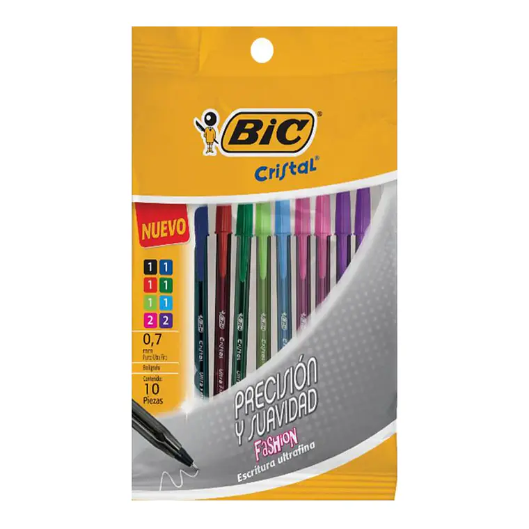 Lapiz Pasta Cristal Punta Ultra Fina Mixto Blister 10 Unidades 0,7 Mm Bic 1