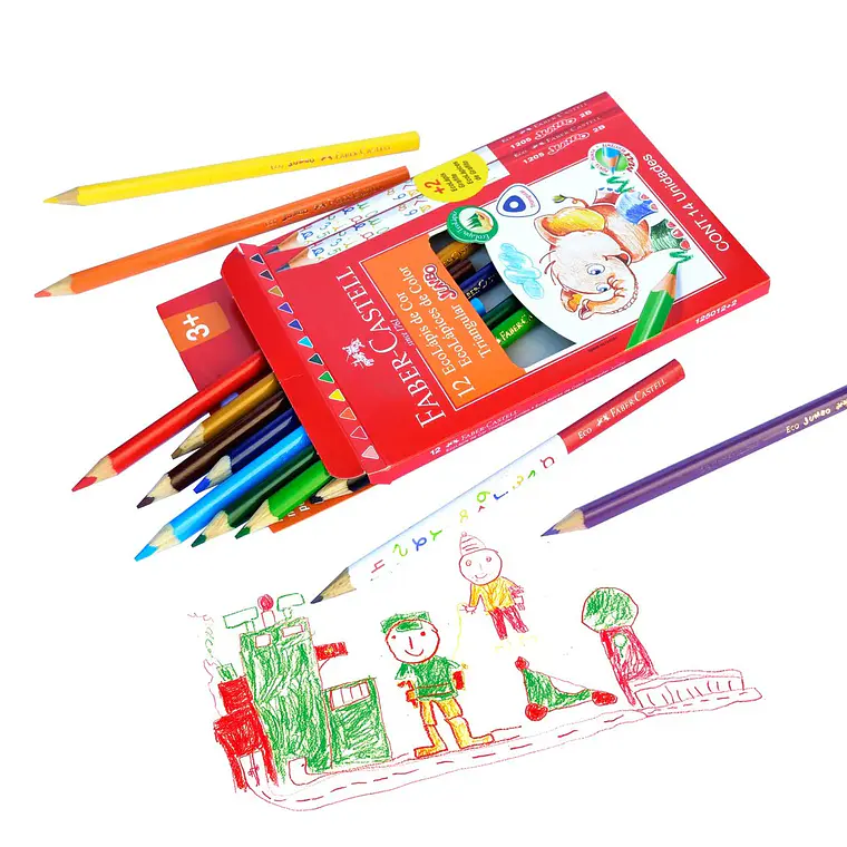 Lapices 12 Colores Largos Jumbo Triangulares + 2 Grafito Faber Castell 1