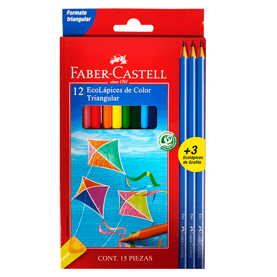 Lapices 12 Colores Largos Triangular + 3 Grafito Faber Castell 1