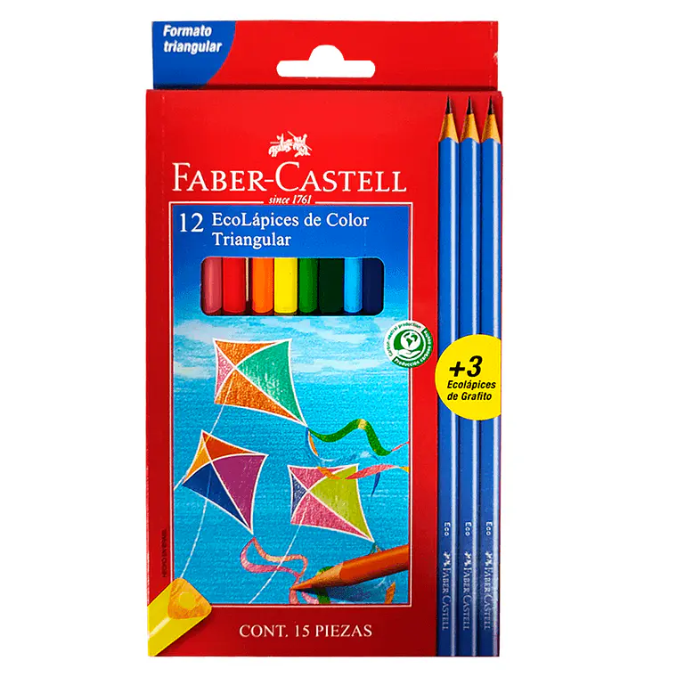 Lapices 12 Colores Largos Triangular + 3 Grafito Faber Castell 1