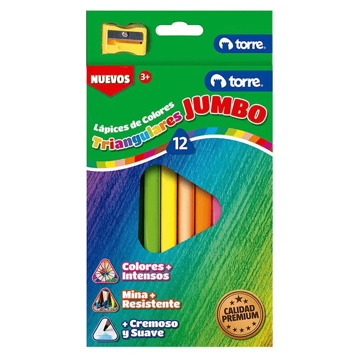 Lapices 12 Colores Largos Jumbo Triangulares Torre 1