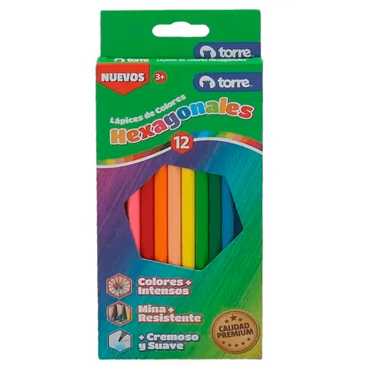 Lapices 12 Colores Largos Imagia Hexagonales Torre 1