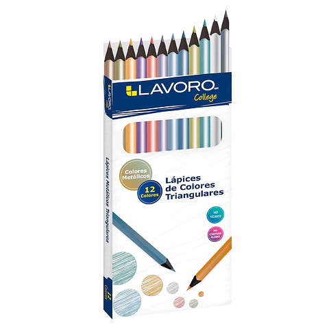 Lapices 12 Colores Largos Metalicos Triangular Lavoro