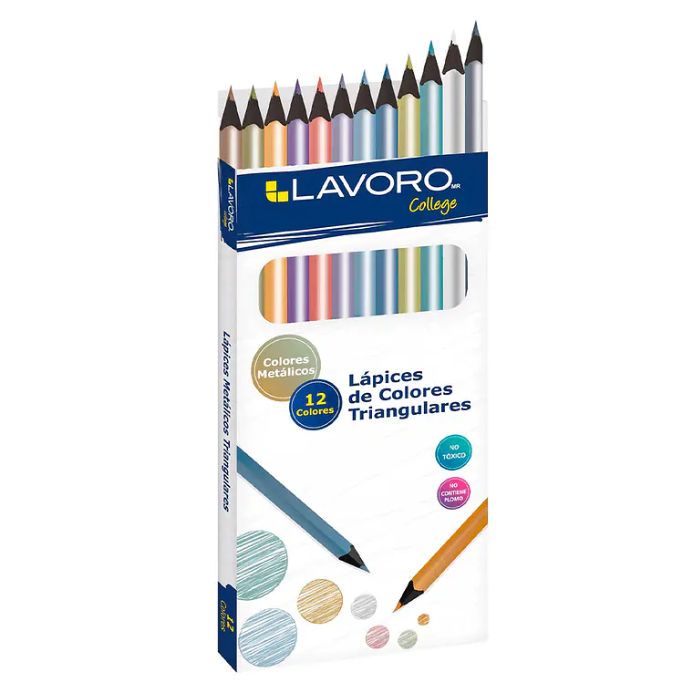 Lapices 12 Colores Largos Metalicos Triangular Lavoro 1