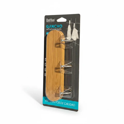 Perchero de Pared Autoadhesivo de Bambú Bathlux – 3 Ganchos soporta 3 kg
