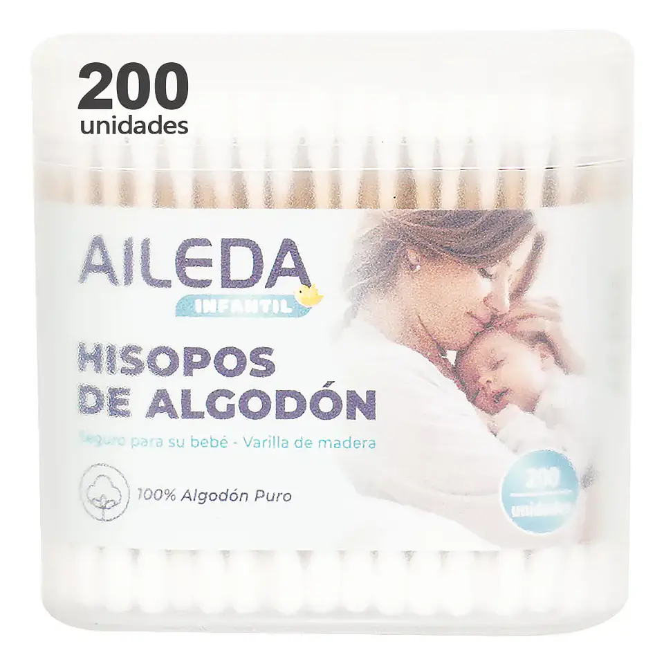 Cotonitos De Algodón Aileda 200 Unidades Varilla Madera 3
