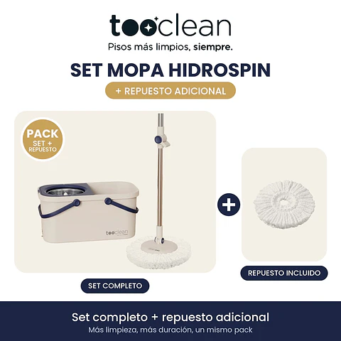 Set Mopa HidroSpin + Repuesto Adicional tooclean