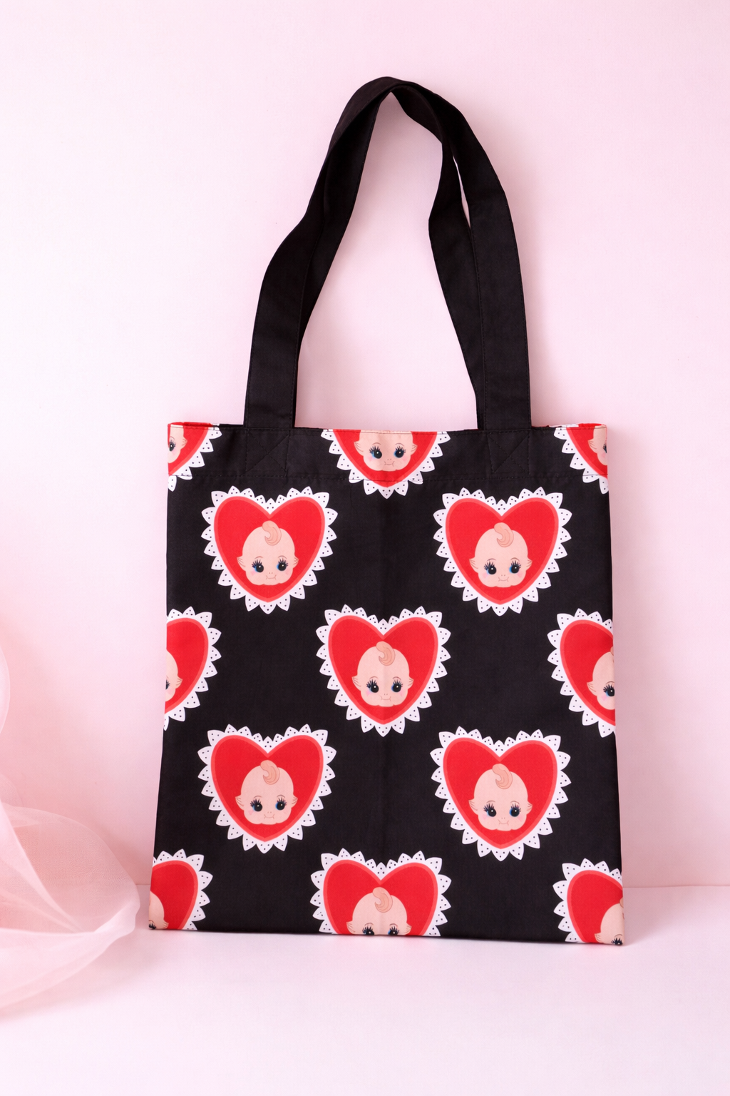 TOTE BAG KEWPIE PATTERN - negro