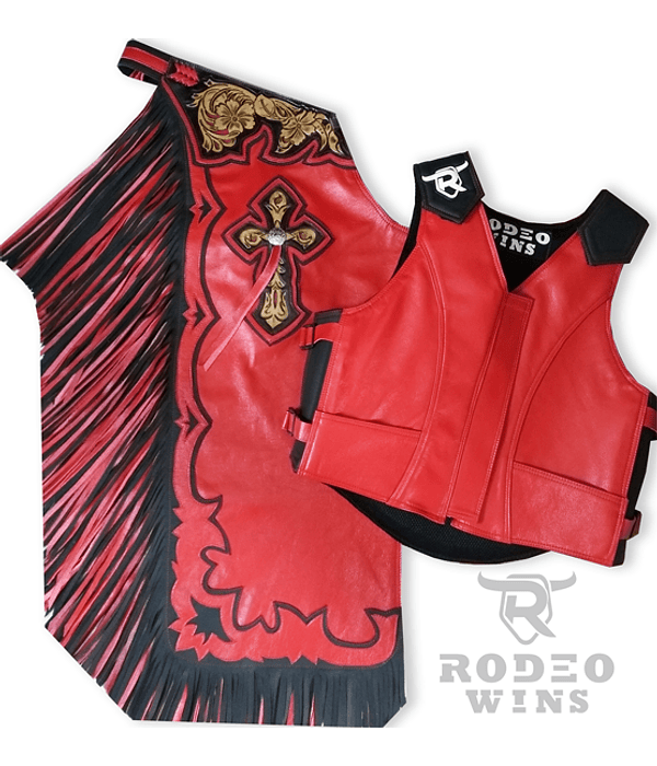 CHAPS AND VEST - MOD RW200 RED/BLACK - BULL RIDING