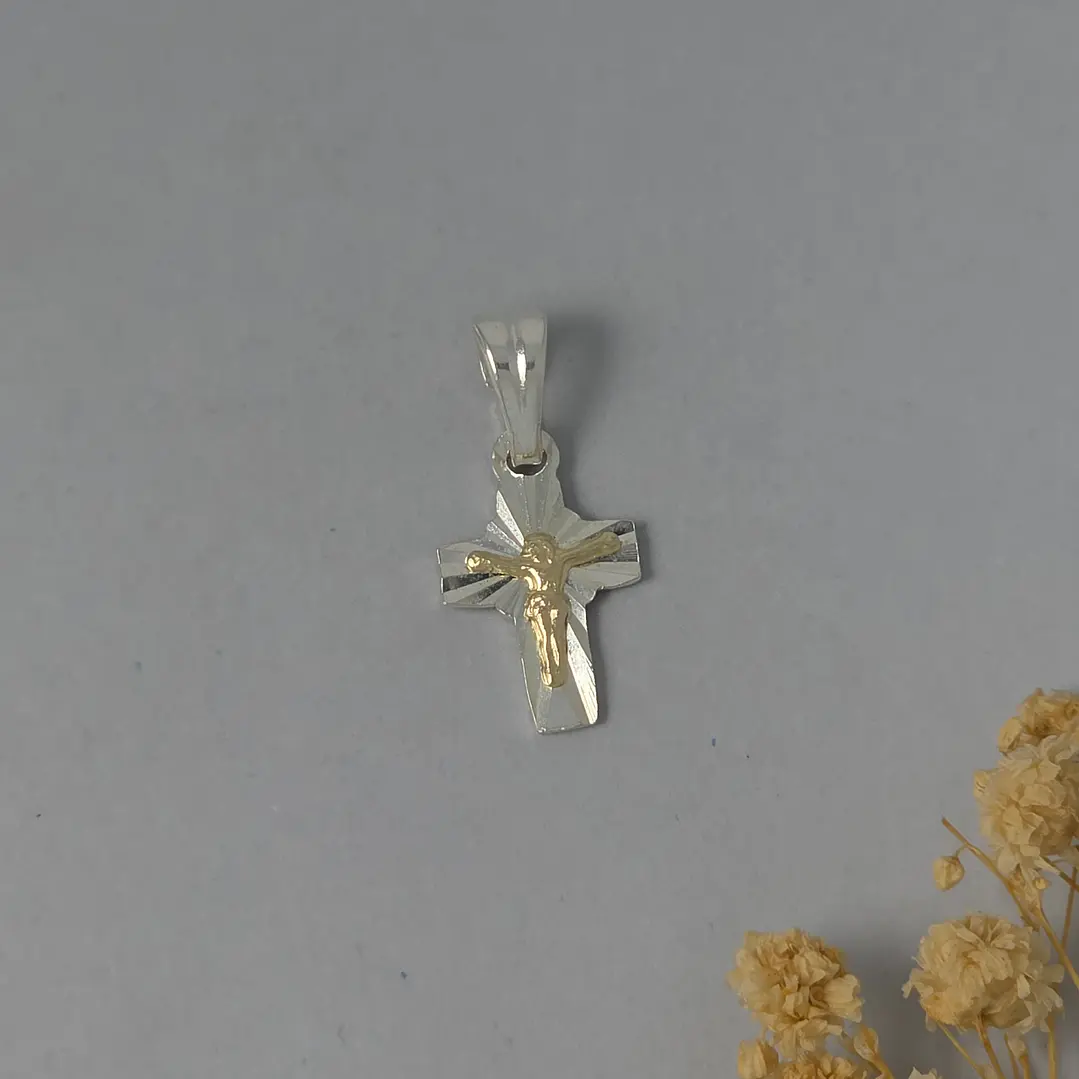 Colgante Cruz plata con oro de 14k 1