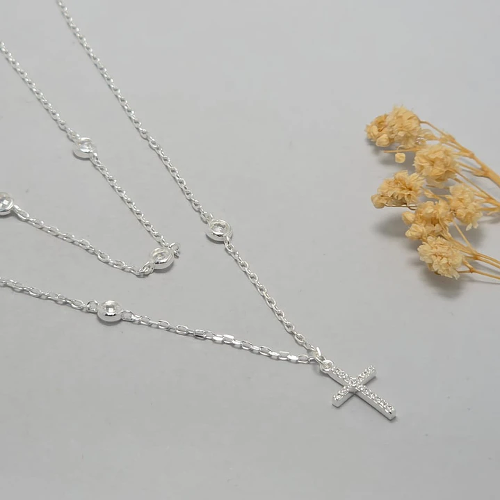 Collar Doble Cruz con microcircon 1