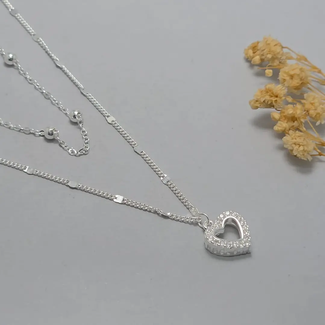 collar doble , corazon con microcircon 1