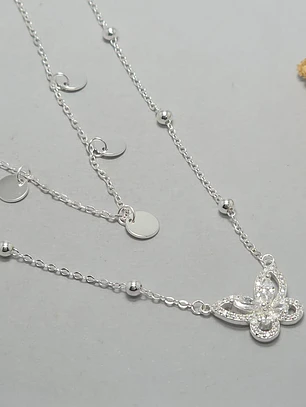 collar doble, mariposa con microcircon