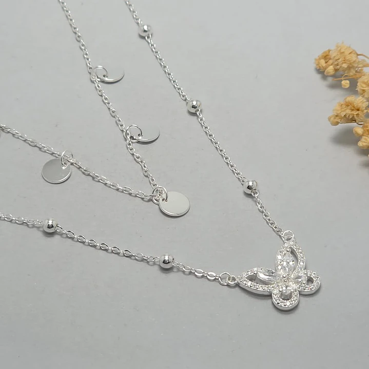 collar doble, mariposa con microcircon 1