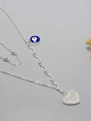 collar doble, corazon con ojo turco
