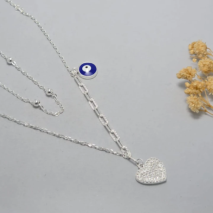 collar doble, corazon con ojo turco 1