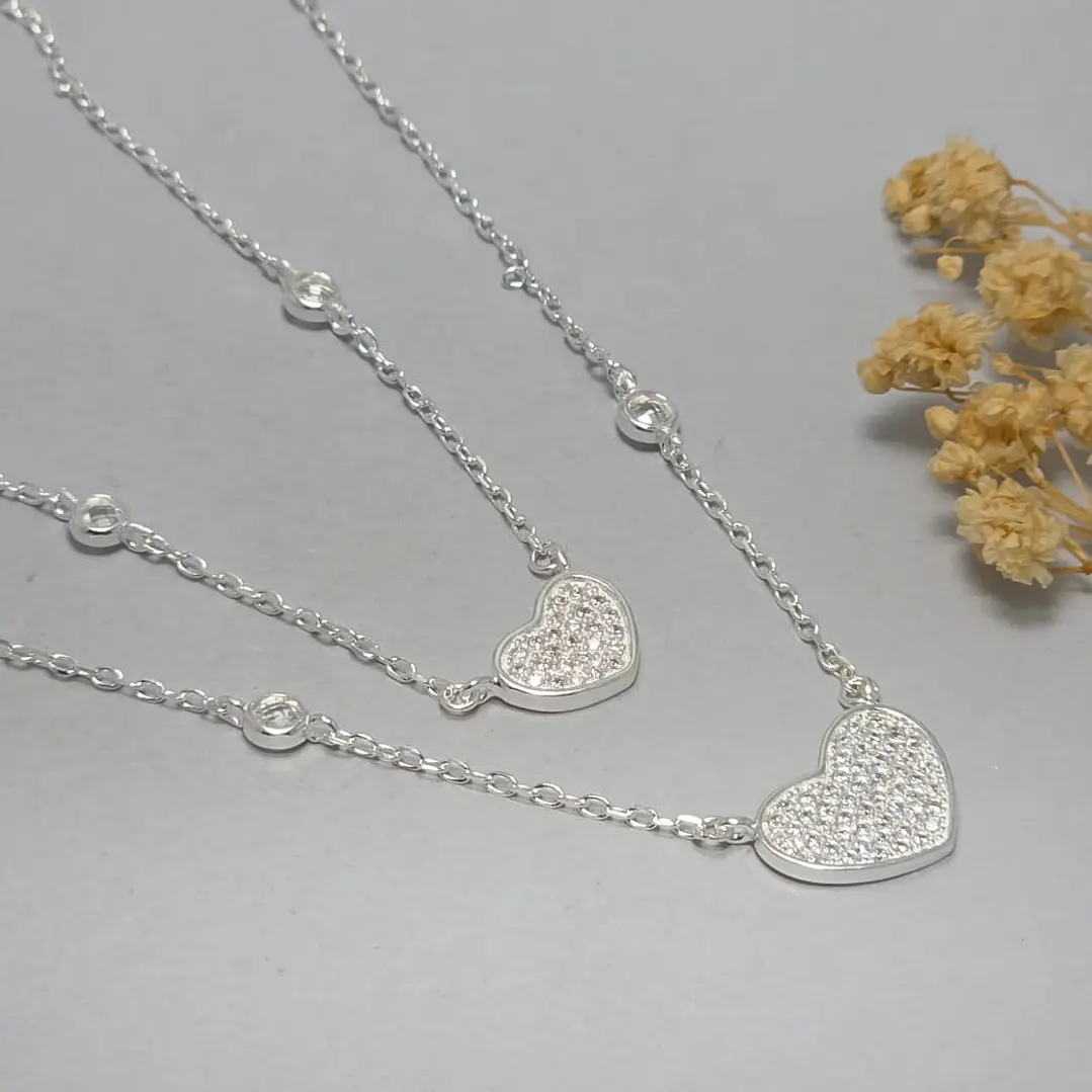 collar doble, corazones con microcircon 1