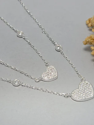 collar doble, corazones con microcircon