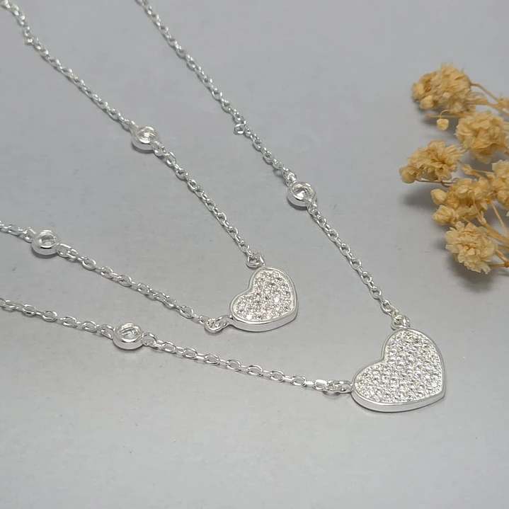 collar doble, corazones con microcircon 1