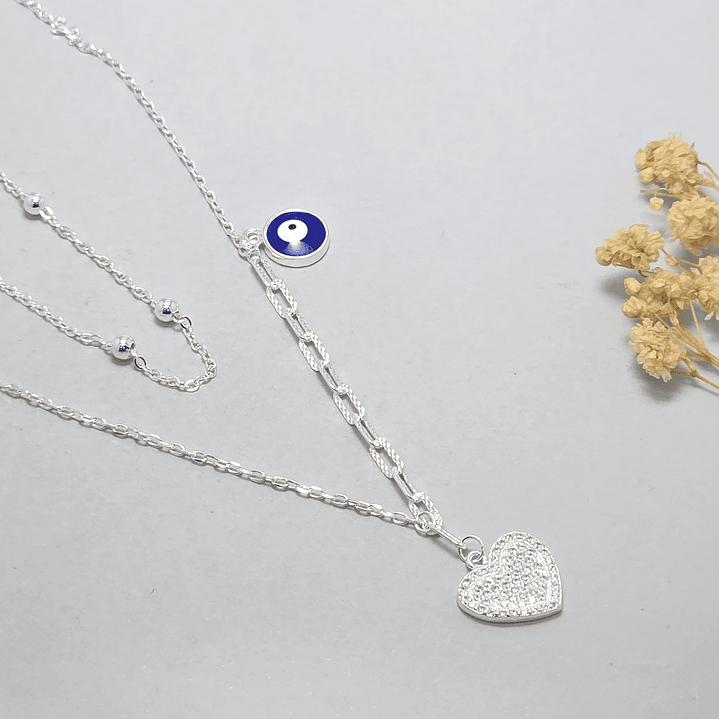 Collar Doble Corazón/Ojo Turco 1