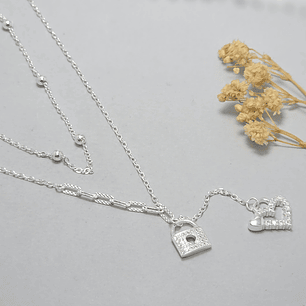Collar Doble Corazón/Candado