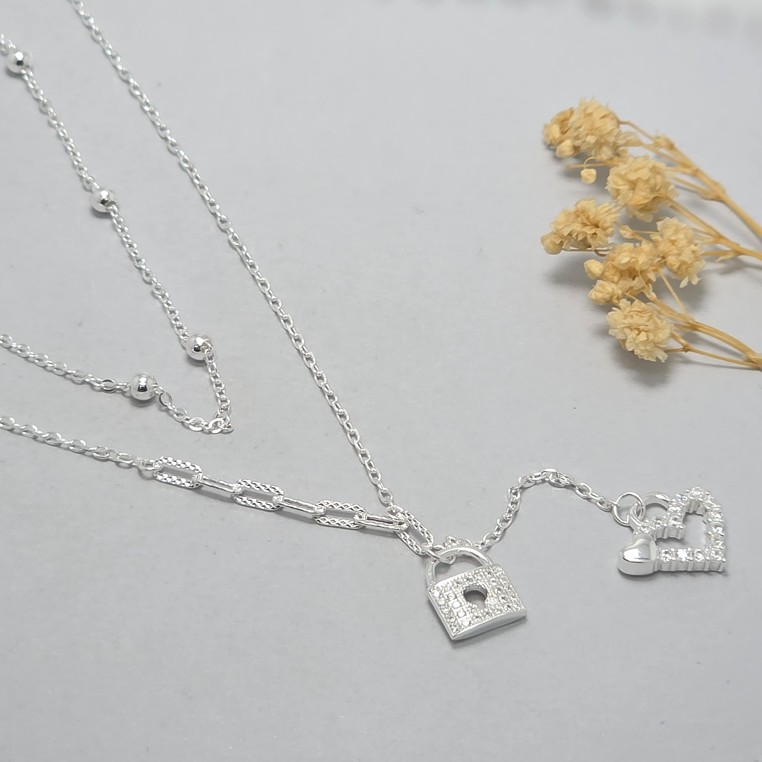 Collar Doble Corazón/Candado 1