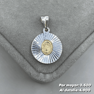Colgante Virgen de los rayos Plata con oro 14k