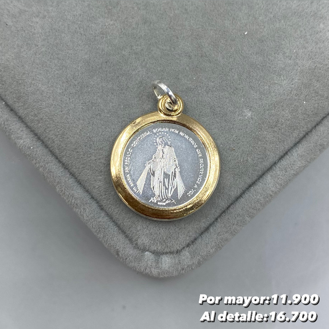 Colgante Virgen de los rayos Plata con oro 14k 1