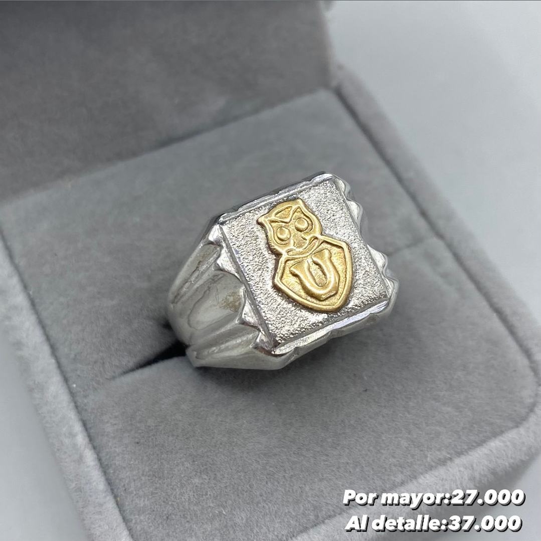 Anillo Sello U. De Chile, Plata con oro 14k 1