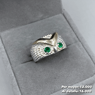 Anillo Buho, Plata con oro 14k