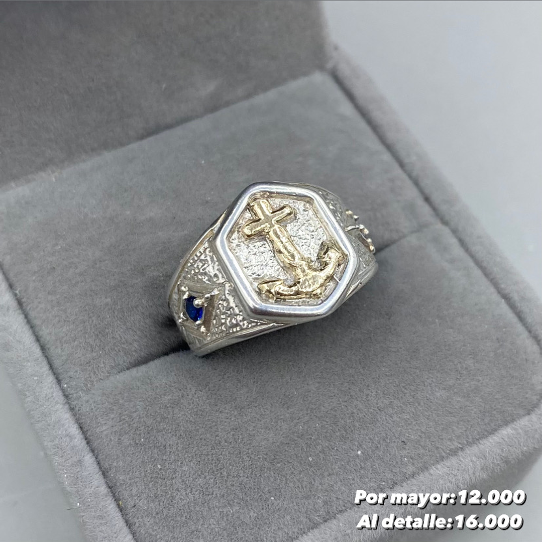 Anillo Ancla, Plata con Oro 14k 1
