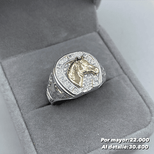 Anillo Herradura/Caballo, Plata con Oro 14k