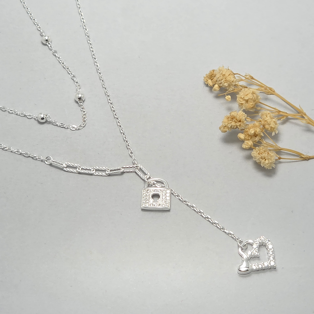 Collar Doble Corazón/Candado 1